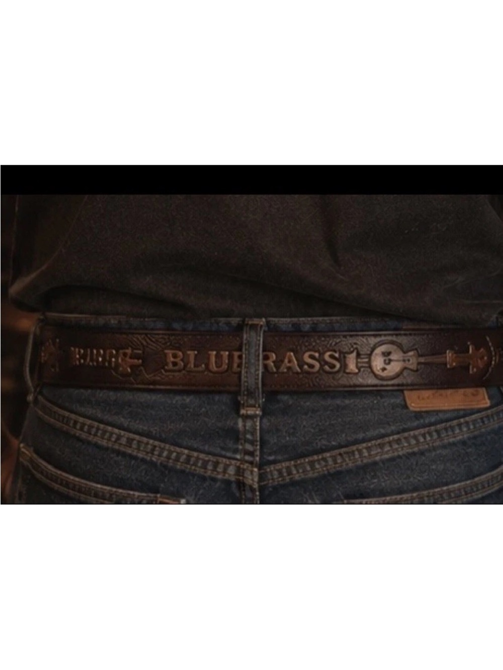 Vintage Hand Tooled BLUEGRASS Guitar Brown Leather Belt Musical Motif 47”